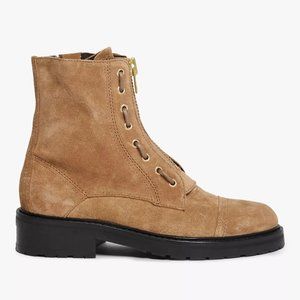 $300 All saints Ariel Boot Suede Distressed Moto BIKER Zip COGNAC SAND 35  (ME3)